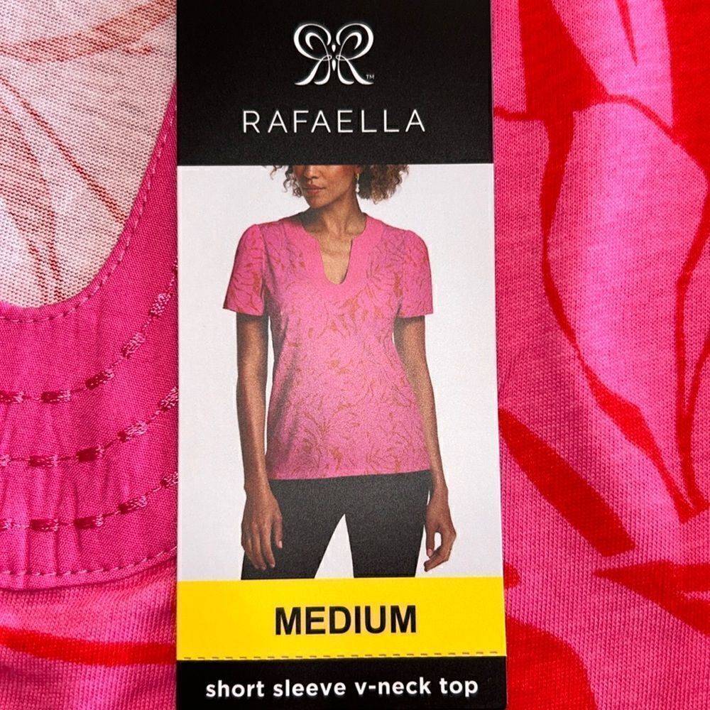 NEW Rafaella Pink And Red V Neck Top - Picture 2 of 7